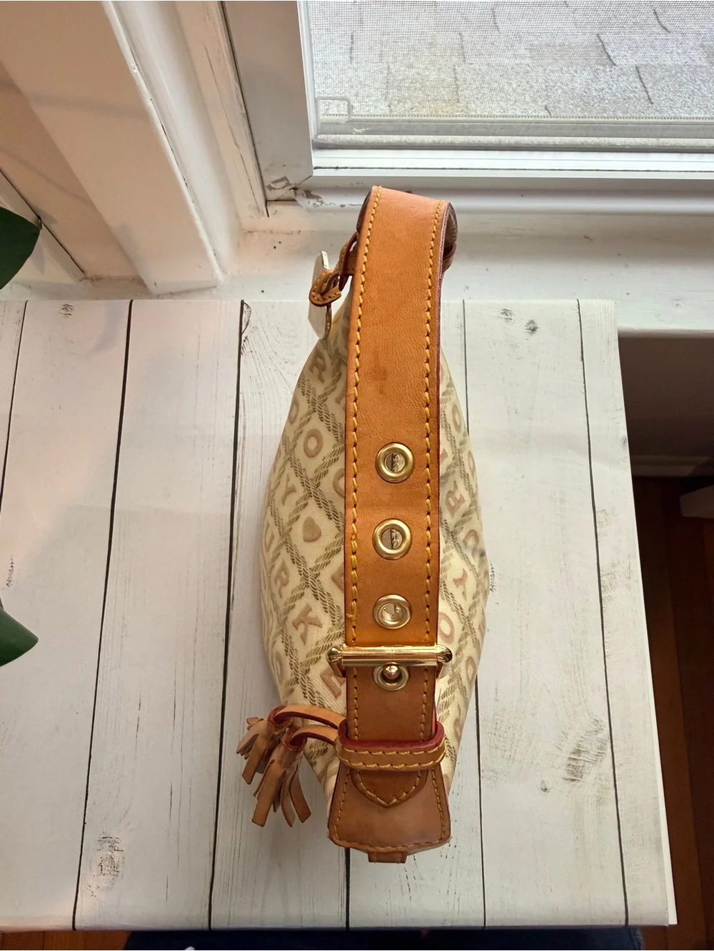 Dooney & Bourke | Vintage Y2K Cream Crossword Logo Mini Hobo Bag